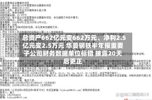 总资产662亿元变662万元	、净利2.5亿元变2.5万元 华菱钢铁半年报重要子公司财务数据单位标错 披露20天后更正-第2张图片