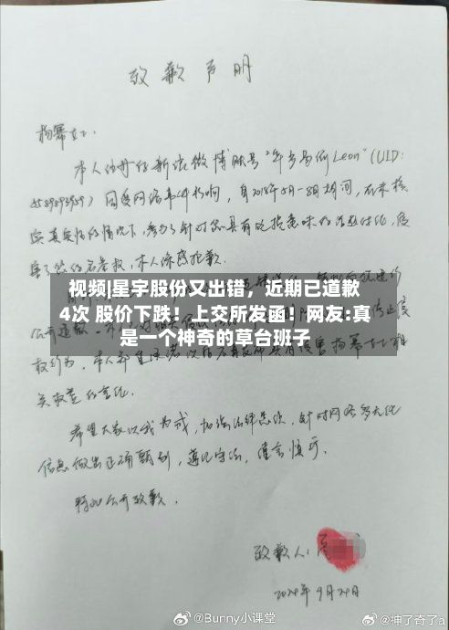 视频|星宇股份又出错，近期已道歉4次 股价下跌！上交所发函！网友:真是一个神奇的草台班子