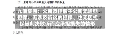 九洲集团：公司及控股子公司无逾期担保	、无涉及诉讼的担保、也无因担保被判决败诉而应承担损失的情形-第3张图片