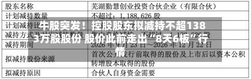 牛股突发！控股股东拟减持不超1383万股股份 股价此前走出“8天6板	”行情-第2张图片