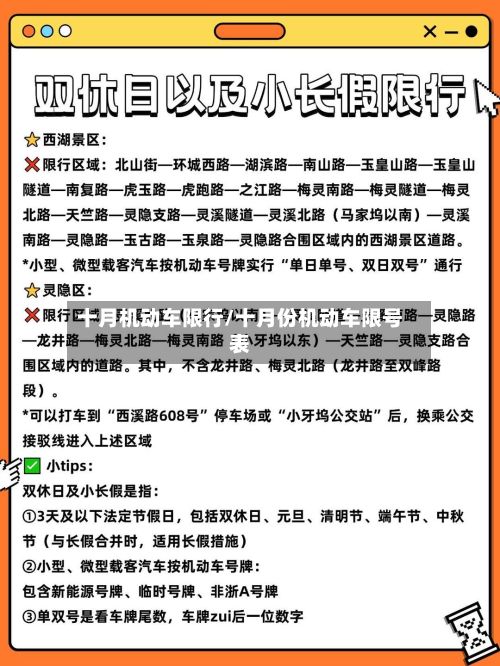十月机动车限行/十月份机动车限号表