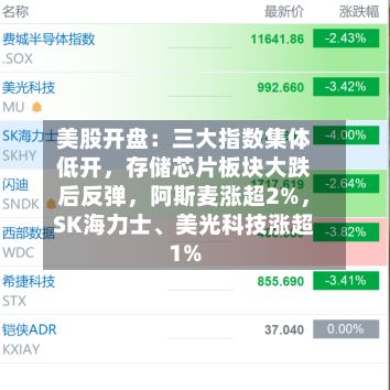 美股开盘：三大指数集体低开，存储芯片板块大跌后反弹，阿斯麦涨超2%，SK海力士、美光科技涨超1%