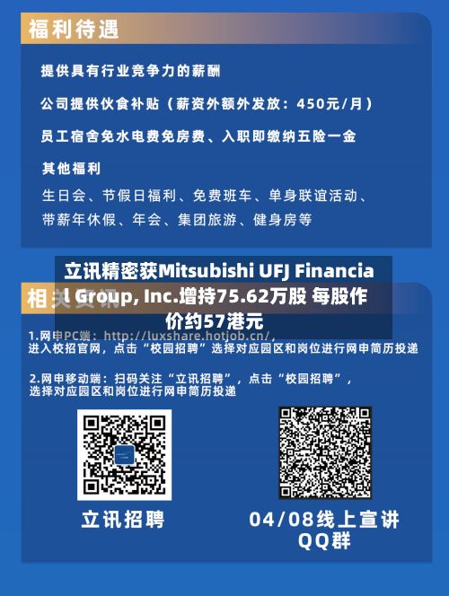 立讯精密获Mitsubishi UFJ Financial Group, Inc.增持75.62万股 每股作价约57港元-第1张图片