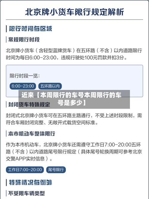 近来【本周限行的车号本周限行的车号是多少】