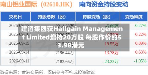 建滔集团获Hallgain Management Limited增持20万股 每股作价约53.98港元-第1张图片