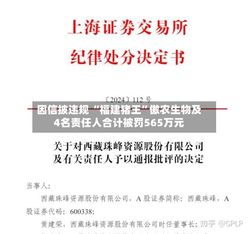 因信披违规 “福建猪王”傲农生物及4名责任人合计被罚565万元