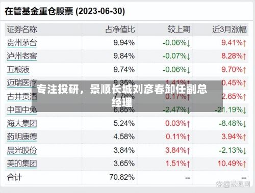 专注投研，景顺长城刘彦春卸任副总经理