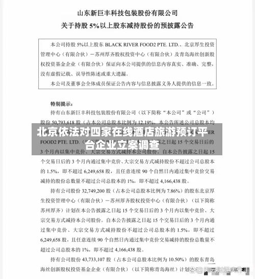 北京依法对四家在线酒店旅游预订平台企业立案调查