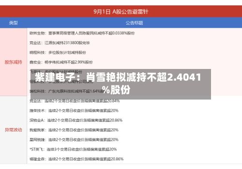 紫建电子：肖雪艳拟减持不超2.4041%股份-第1张图片