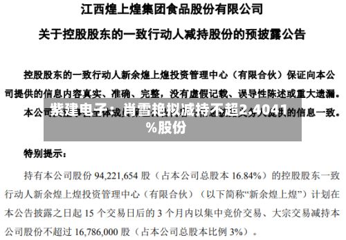 紫建电子：肖雪艳拟减持不超2.4041%股份-第2张图片