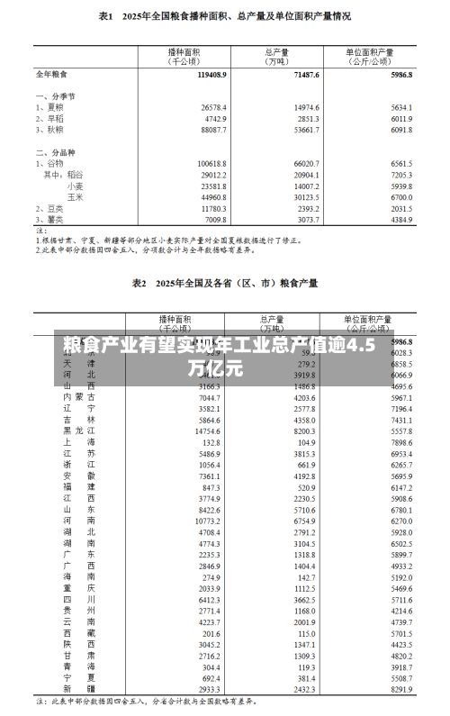 粮食产业有望实现年工业总产值逾4.5万亿元