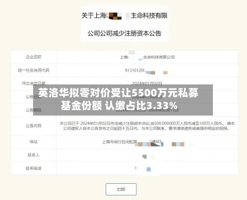 英洛华拟零对价受让5500万元私募基金份额 认缴占比3.33%