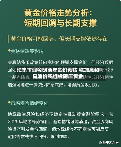 汇丰下调今明两年金价预估 称加息和高油价或继续施压黄金