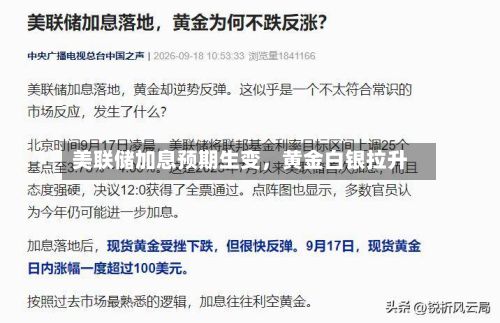美联储加息预期生变，黄金白银拉升