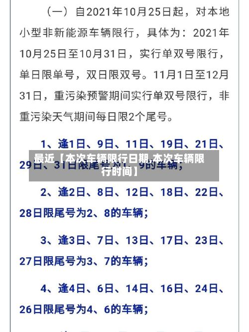 最近【本次车辆限行日期,本次车辆限行时间】