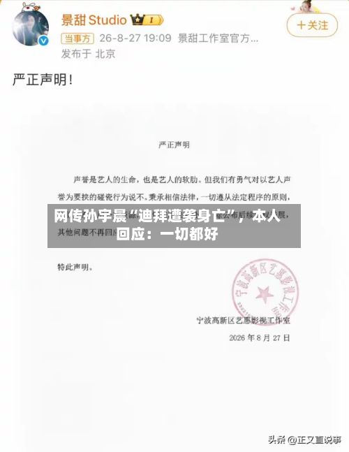 网传孙宇晨“迪拜遭袭身亡”，本人回应：一切都好