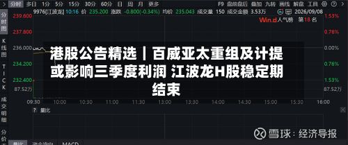 港股公告精选｜百威亚太重组及计提或影响三季度利润 江波龙H股稳定期结束