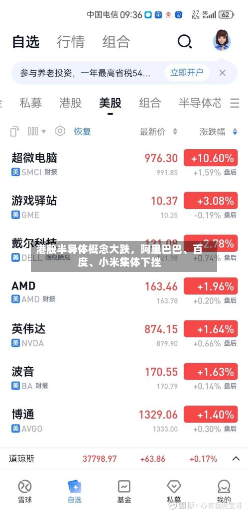 港股半导体概念大跌，阿里巴巴、百度、小米集体下挫-第2张图片