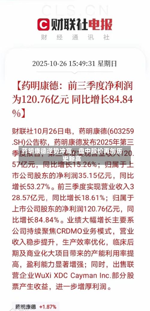药明康德逆势冲高	，盘中股价再创历史新高-第1张图片