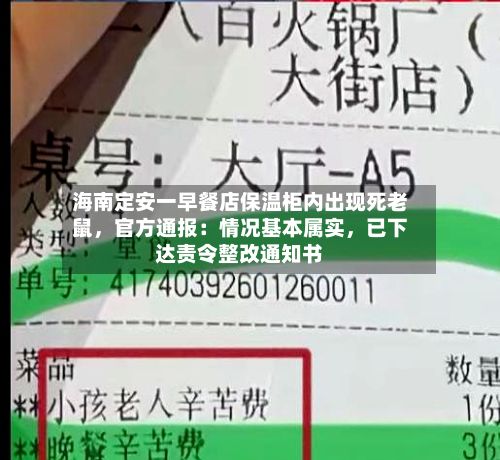 海南定安一早餐店保温柜内出现死老鼠，官方通报：情况基本属实，已下达责令整改通知书