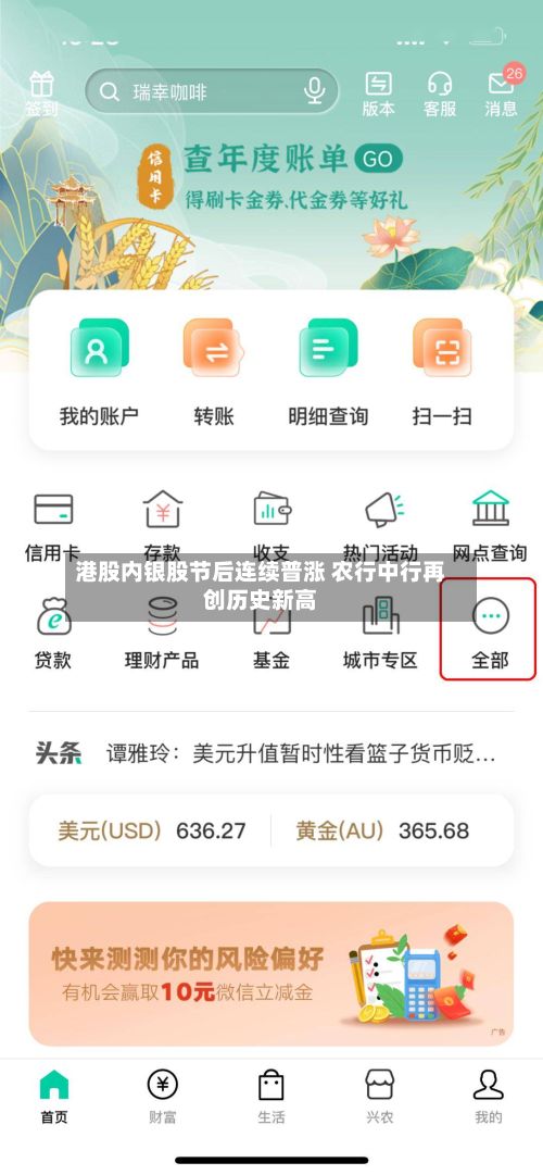 港股内银股节后连续普涨 农行中行再创历史新高