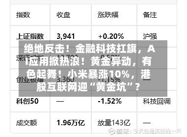 绝地反击！金融科技扛旗，AI应用掀热浪！黄金异动，有色起舞！小米暴涨10%，港股互联网迎“黄金坑”？