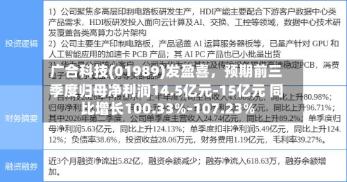 广合科技(01989)发盈喜，预期前三季度归母净利润14.5亿元-15亿元 同比增长100.33%-107.23%-第3张图片