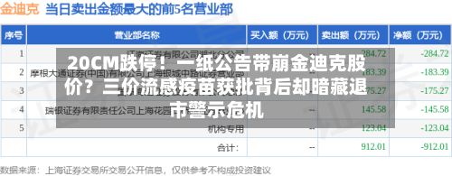 20CM跌停！一纸公告带崩金迪克股价？三价流感疫苗获批背后却暗藏退市警示危机