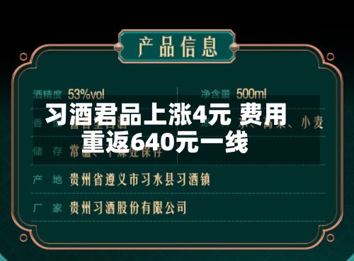 习酒君品上涨4元 费用重返640元一线