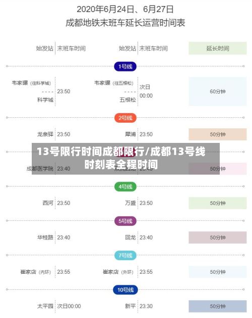 13号限行时间成都限行/成都13号线时刻表全程时间