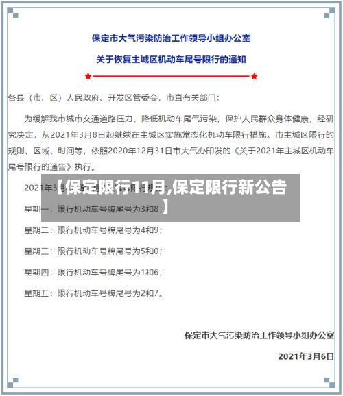 【保定限行11月,保定限行新公告】