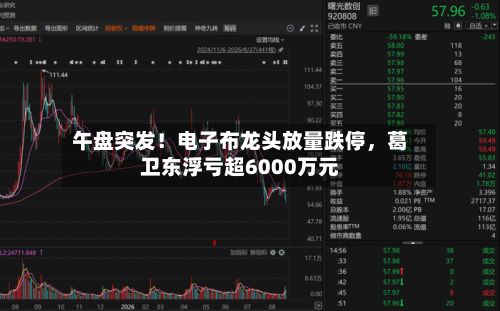 午盘突发！电子布龙头放量跌停，葛卫东浮亏超6000万元