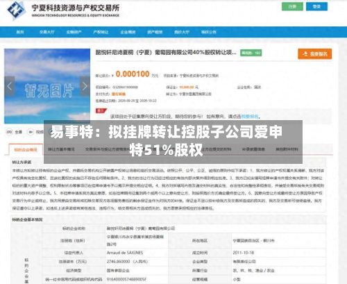 易事特：拟挂牌转让控股子公司爱申特51%股权