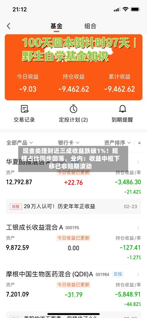 现金类理财近三成收益跌破1%！规模占比同步回落，业内：收益中枢下移已非短期波动-第2张图片
