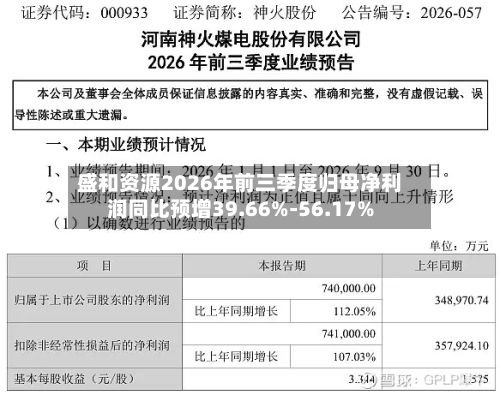 盛和资源2026年前三季度归母净利润同比预增39.66%-56.17%-第1张图片