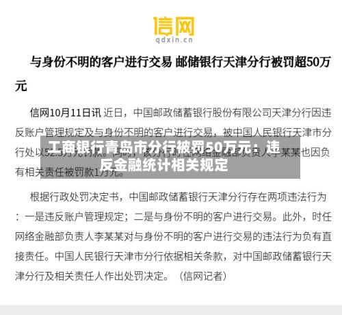 工商银行青岛市分行被罚50万元：违反金融统计相关规定-第3张图片