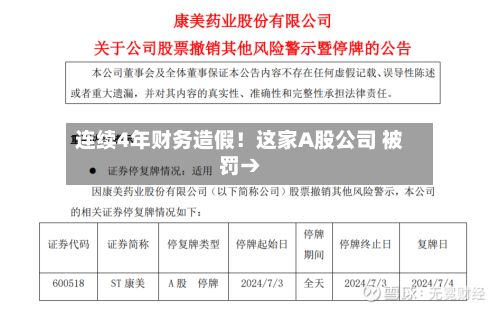 连续4年财务造假！这家A股公司 被罚→