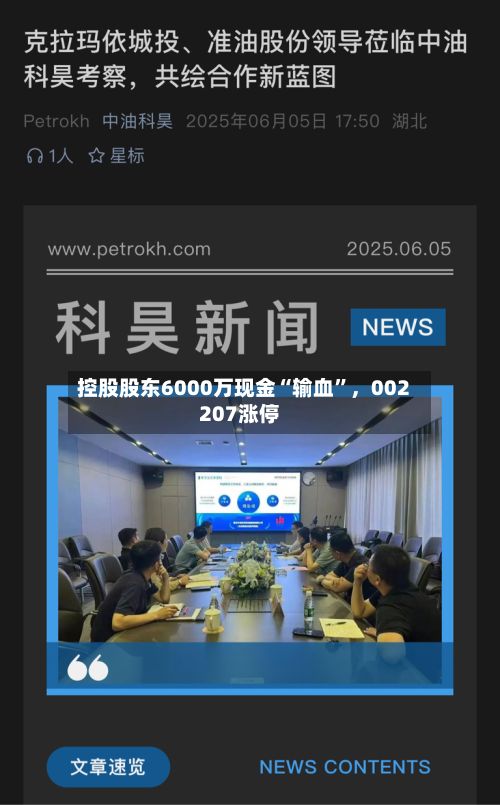 控股股东6000万现金“输血”，002207涨停-第2张图片