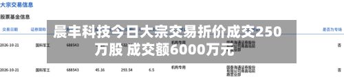晨丰科技今日大宗交易折价成交250万股 成交额6000万元-第2张图片