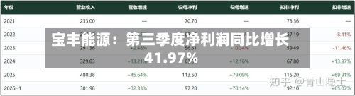 宝丰能源：第三季度净利润同比增长41.97%