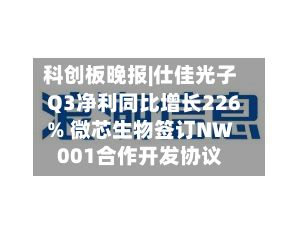 科创板晚报|仕佳光子Q3净利同比增长226% 微芯生物签订NW001合作开发协议-第1张图片