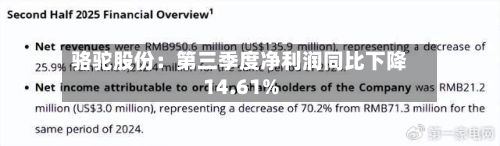 骆驼股份：第三季度净利润同比下降14.61%