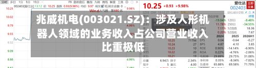 兆威机电(003021.SZ):涉及人形机器人领域的业务收入占公司营业收入比重极低-第2张图片