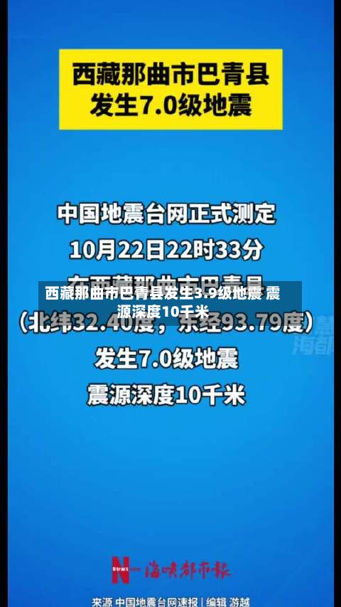 西藏那曲市巴青县发生3.9级地震 震源深度10千米