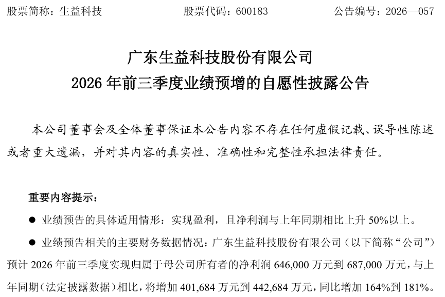 生益科技，预计净利翻倍！A股龙头公司，业绩利好